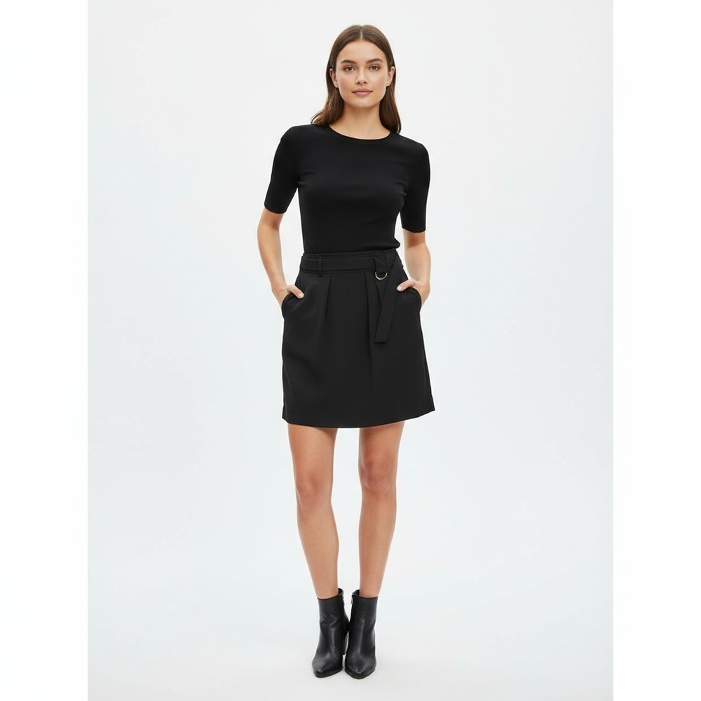 H&M Skirt Womens‎ Size US 10 Black Mini Paperbag D-Ring Belt Chic Casual